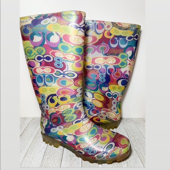 Coach Multi-color Monogram Knee High Rain Boots